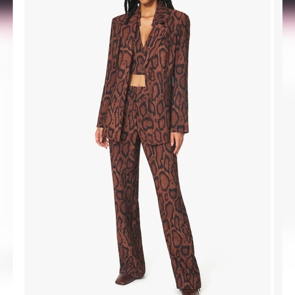 WeWoreWhat Shaped Long Blazer in Brown Snakeskin - Picture 1 of 4